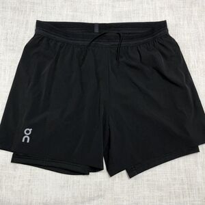 On Cloud 5" Performance 2/1 Shorts L Black Drawstring Lined Gym Running Athletic